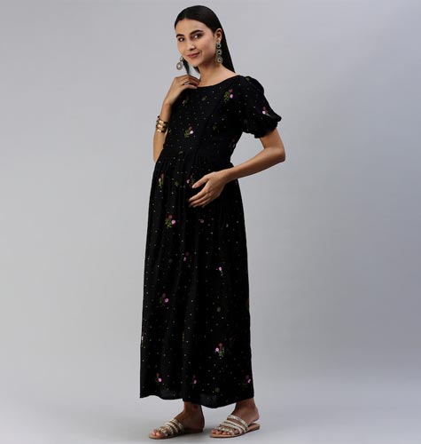 Black Floral Embroidered Maternity Maxi Dress